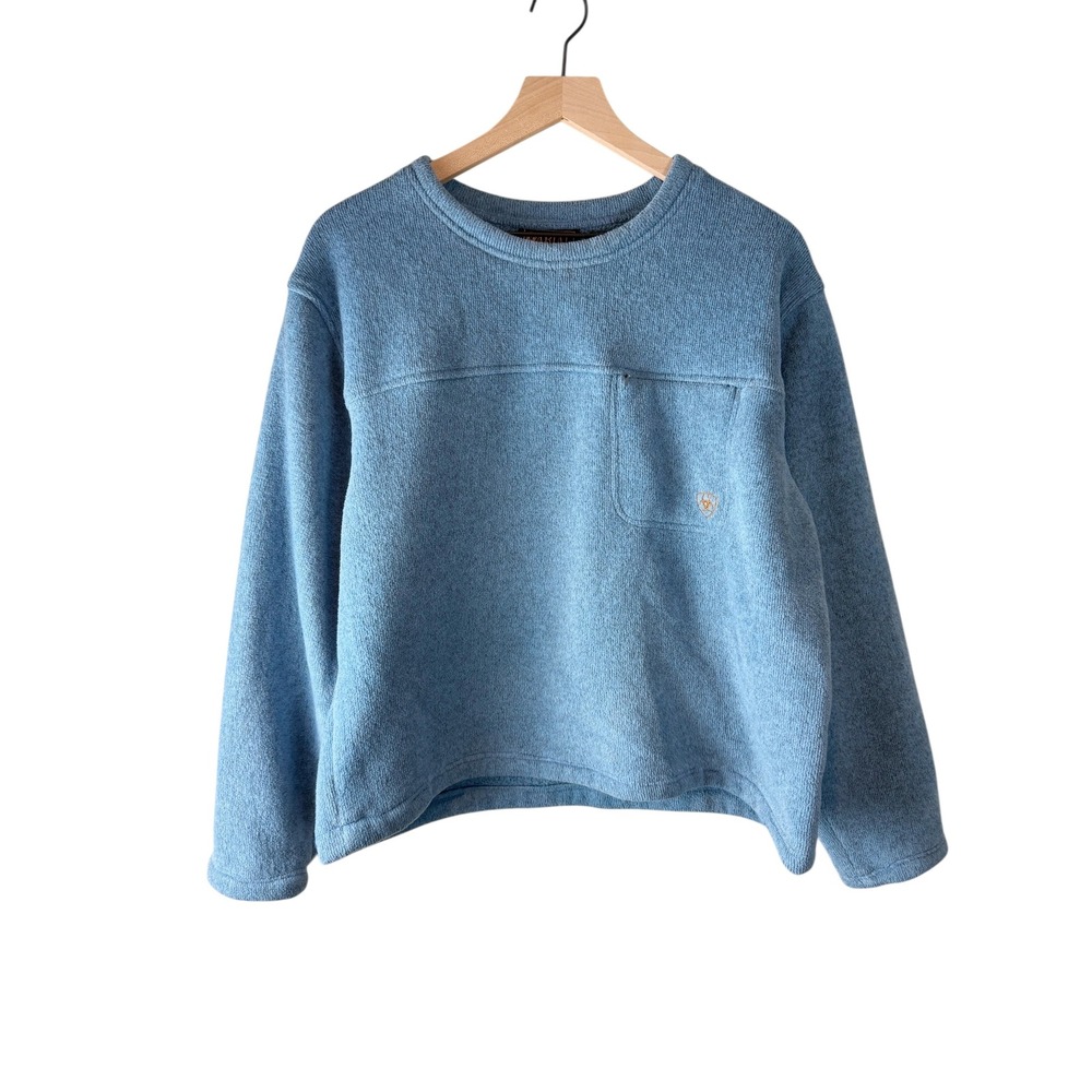 Ariat Mens Light‎ Blue Heathered Knit Crewneck Sweater Zipper Pocket Large